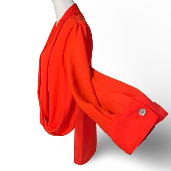 VINCE CAMUTO Bright Orange, High-Low Blouse, Draped Crisscross Front, Size S - Picture 6 of 9